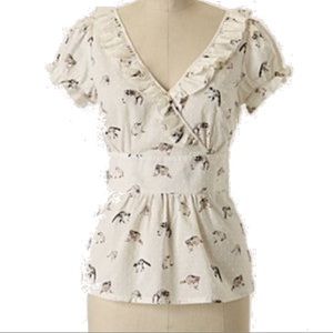 Anthropologie raccoon faux-wrap blouse size 8